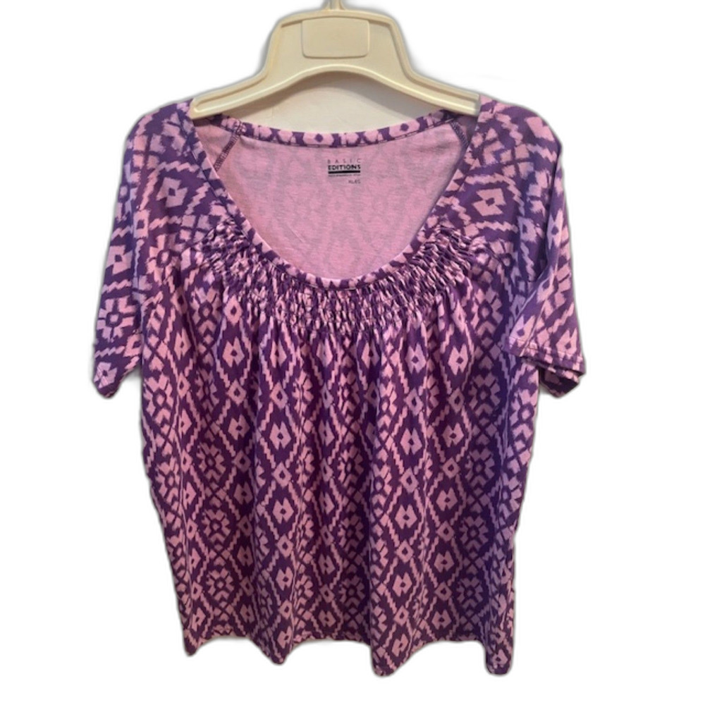 Peasant Style Women's Ruched Scoop Neckline Basic Editions XL
